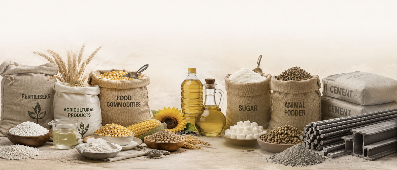 Silver Star commodity portfolio including agricultural products, sugar, edible oils, animal fodder, steel and cement.